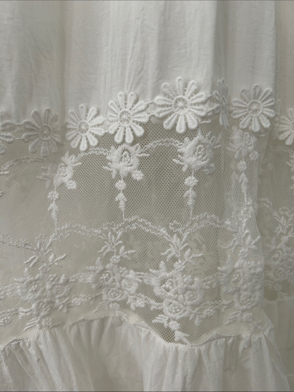 White Lace Bohemian Maxi Dress Tiered Smocked Empire Waist Embroidered Bridal - Picture 5 of 16